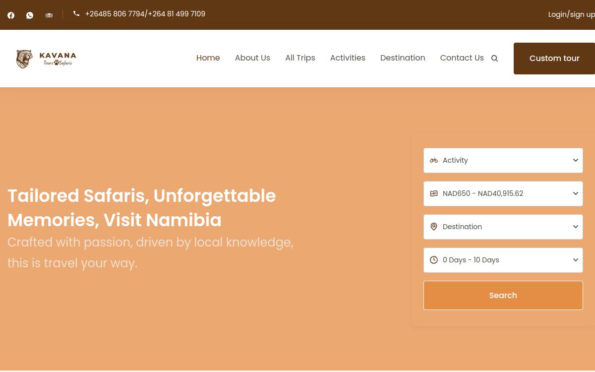 Kavana Tour — A booking-ready safari platform that captures leads while travellers are still dreaming