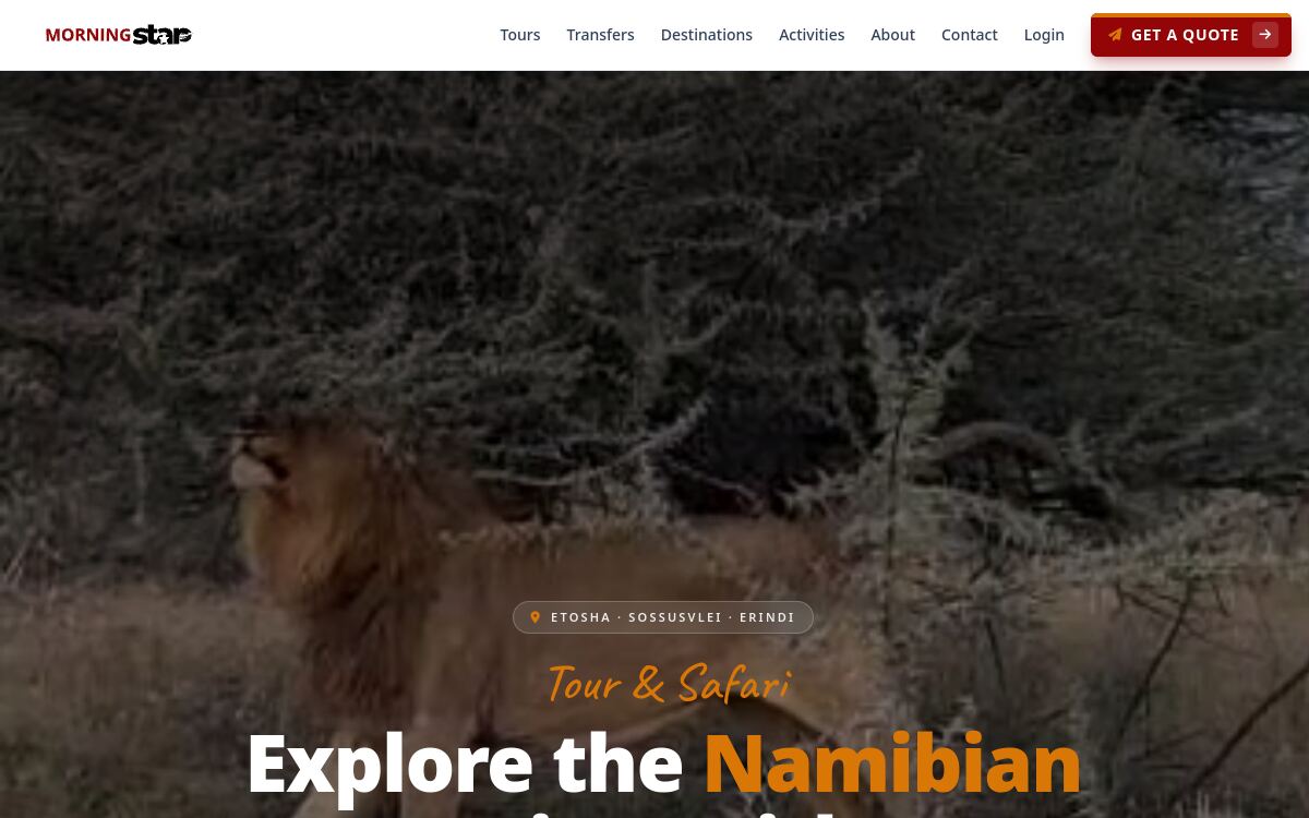 M Tour Safaris — M Tour Safaris — a fast, photo-first showcase for a Namibian safari operator