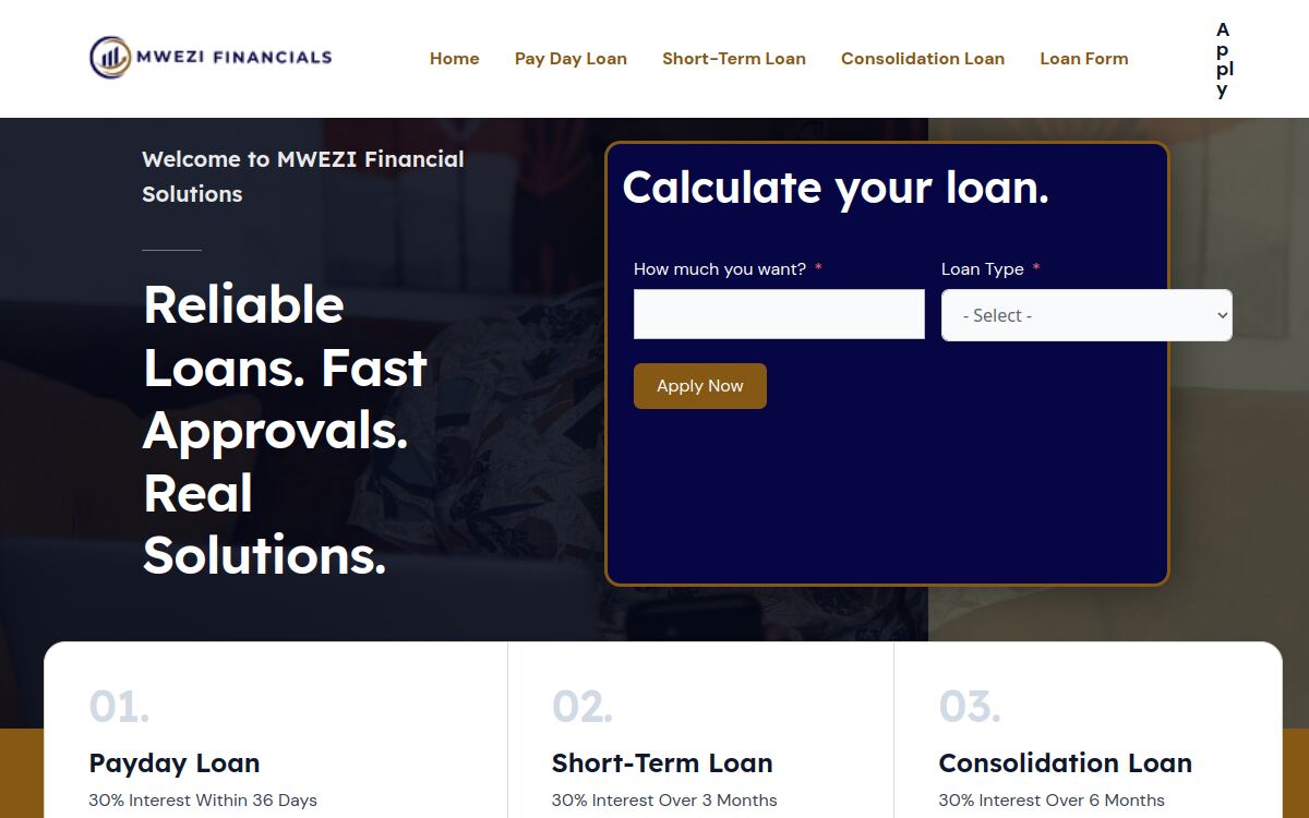 MWEZI Financials — MWEZI Financials — a loan calculator that pre-qualifies before a human says hello