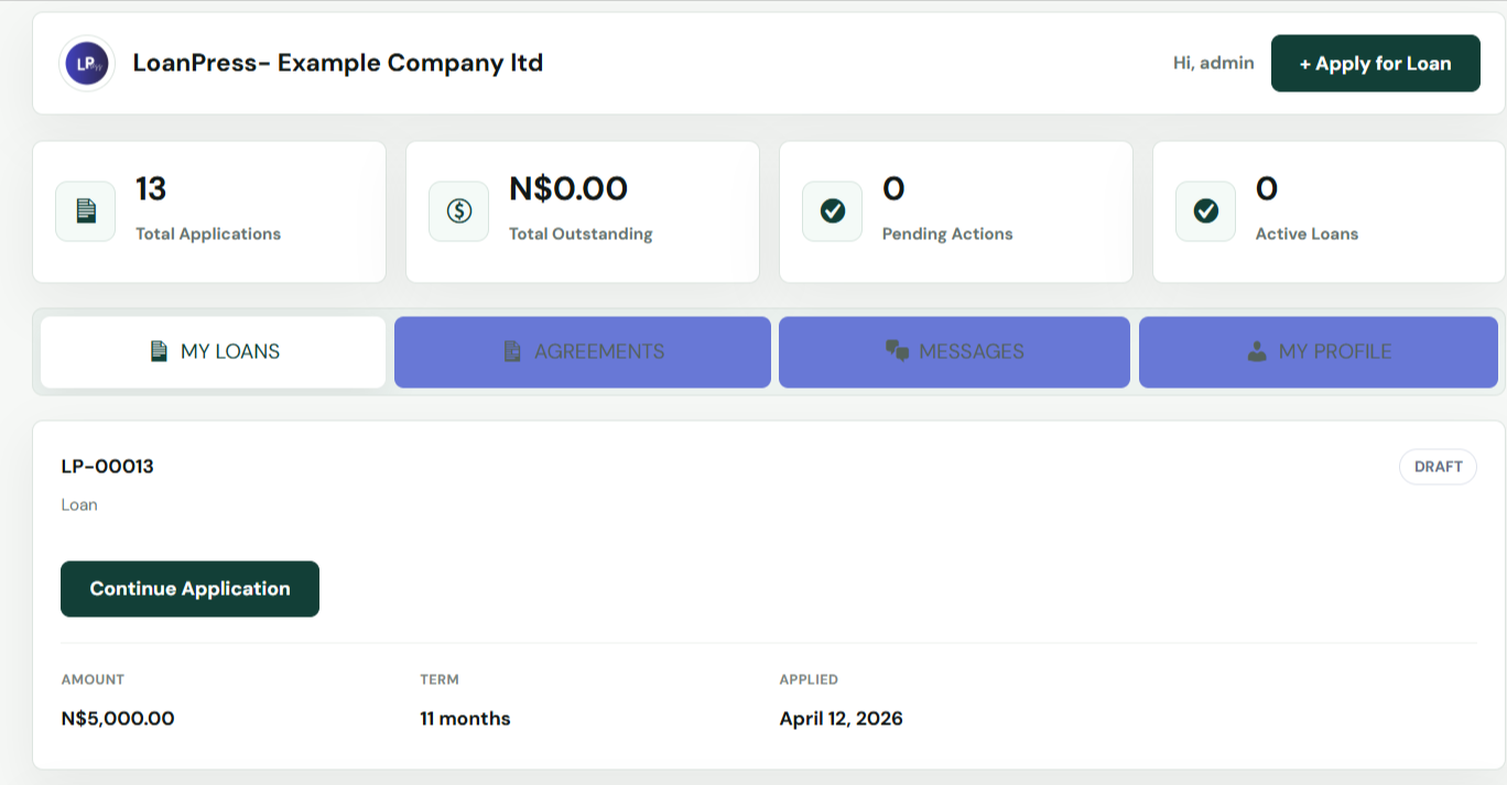 LoanPress front-end loan application form
