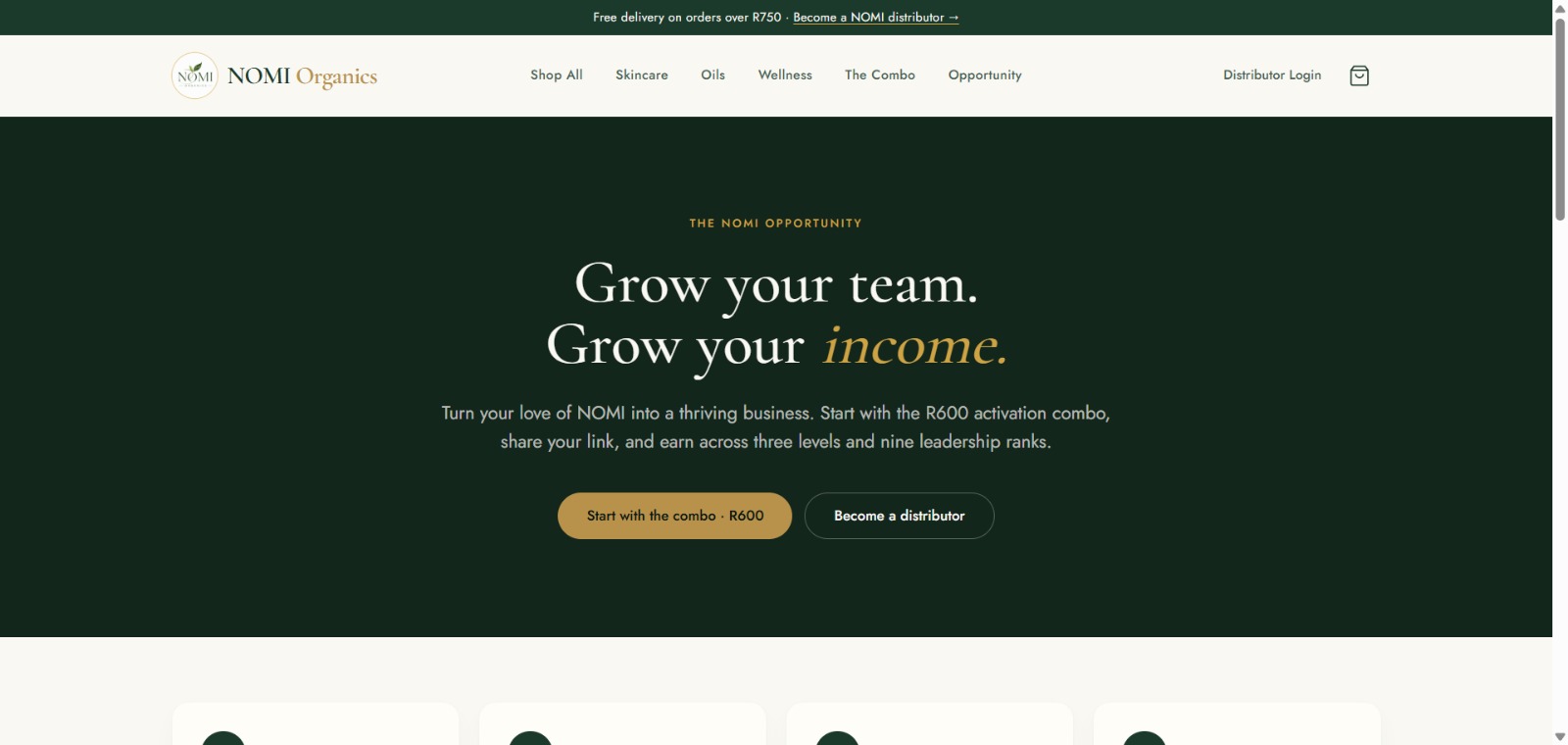 NOMI Organics distributor opportunity page