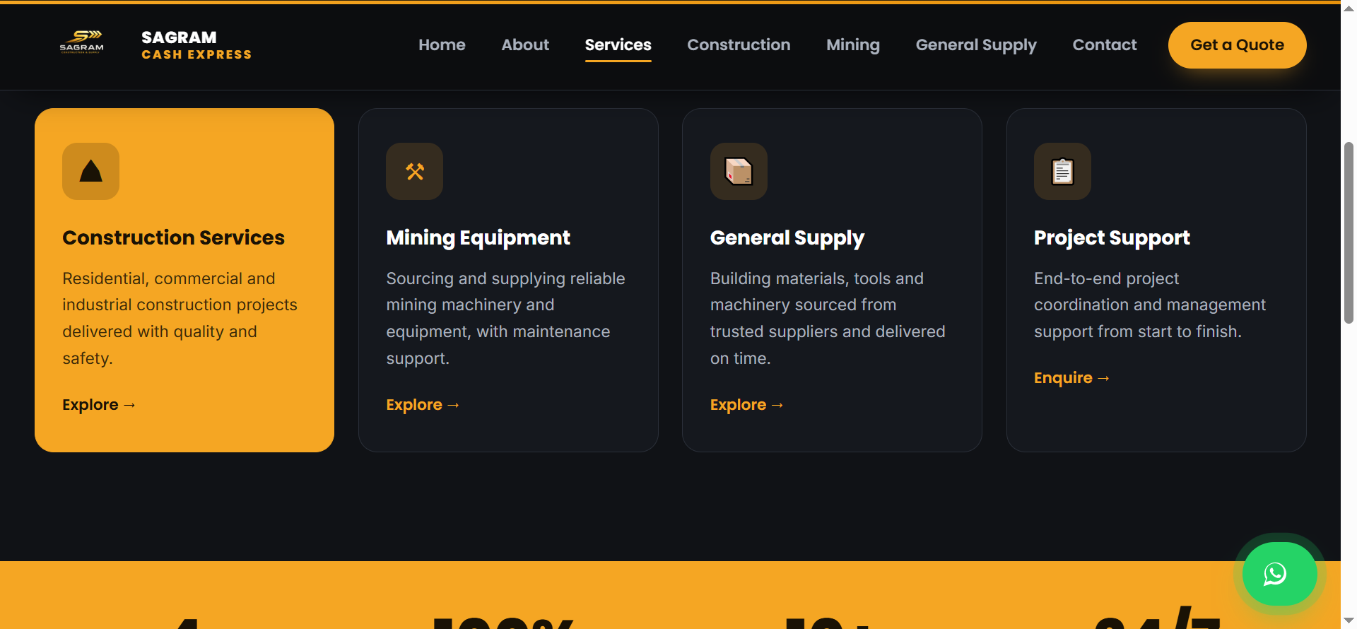 Sagram presents its services in a clear and structured format, allowing clients to easily explore construction, mining, and general supply solutions.