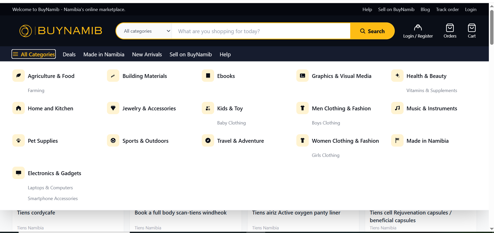 The category section organizes products into clearly defined groups, allowing users to browse items efficiently and quickly find relevant products across different categories.