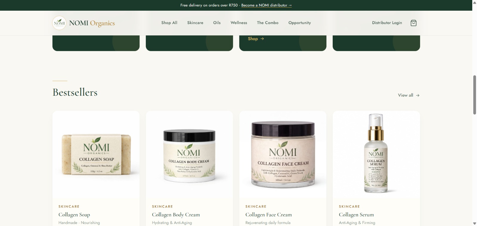 NOMI Organics shop bestsellers grid