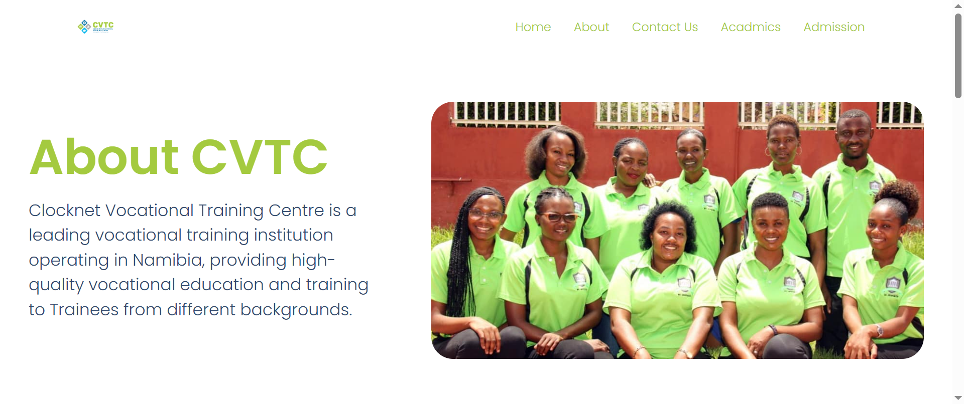 The about section provides visitors with information about CVTC and helps communicate the institution's purpose and educational focus.