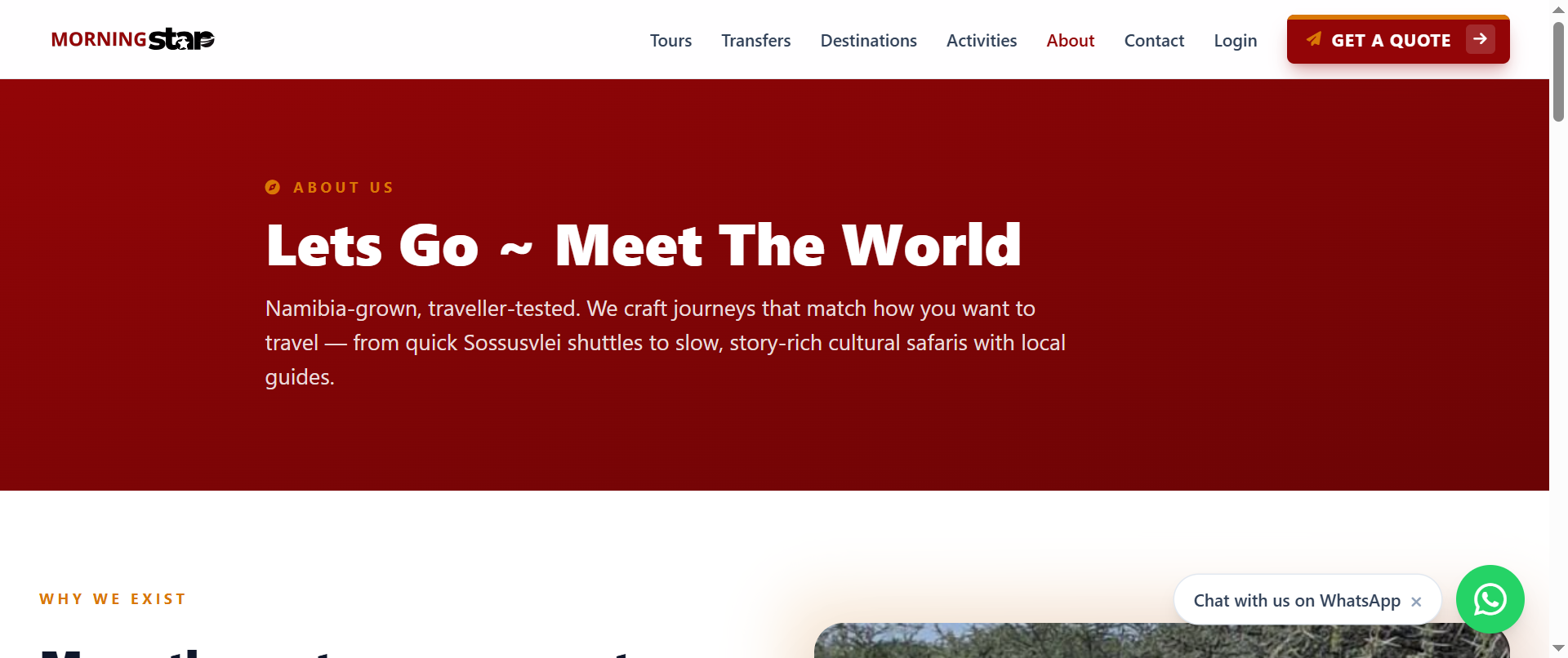 The about section provides visitors with information about Morning Star Tours & Safaris and its presence within the tourism industry.