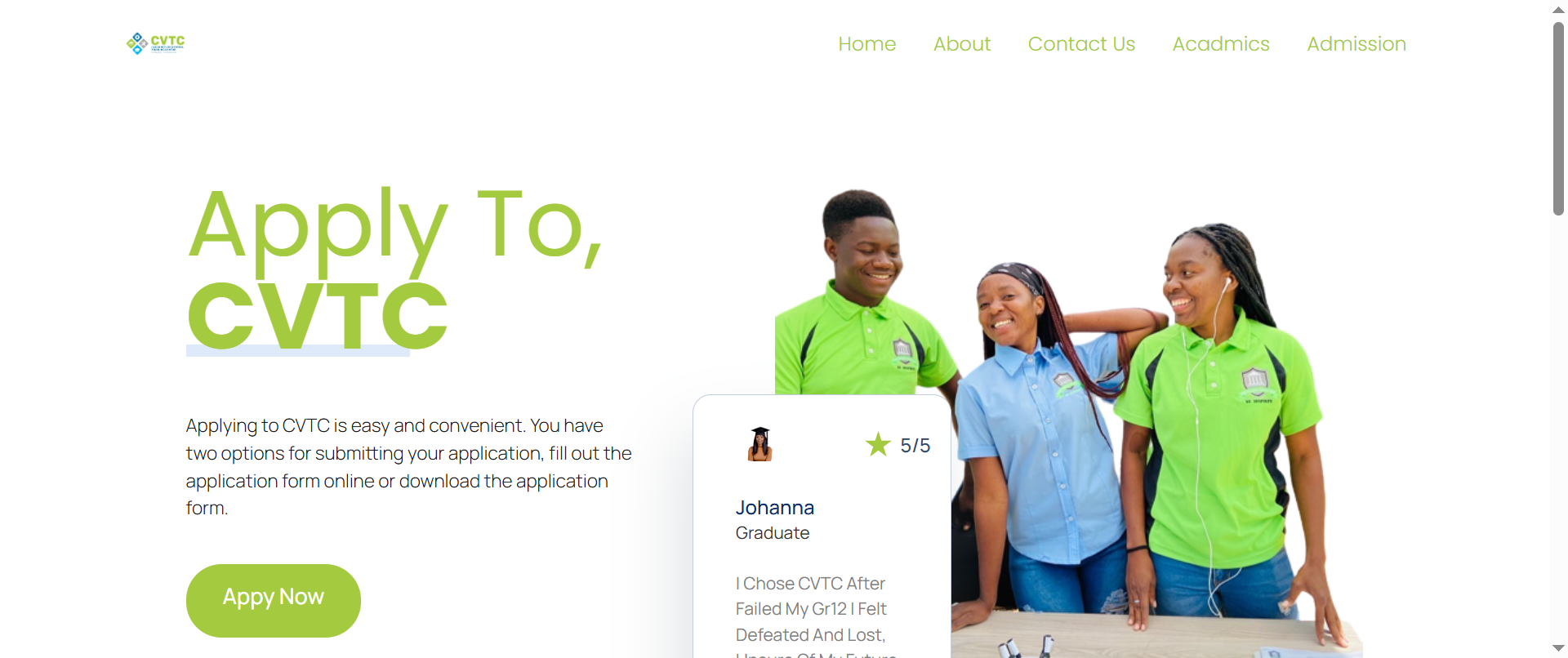 The admission section helps prospective students access information related to joining and enrolling with the institution.