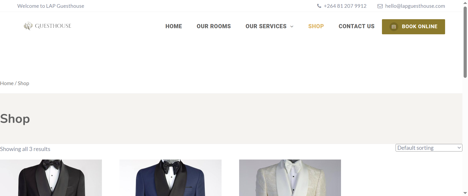 The shop section provides visitors with access to additional offerings available through the guesthouse platform, expanding the overall guest experience.
