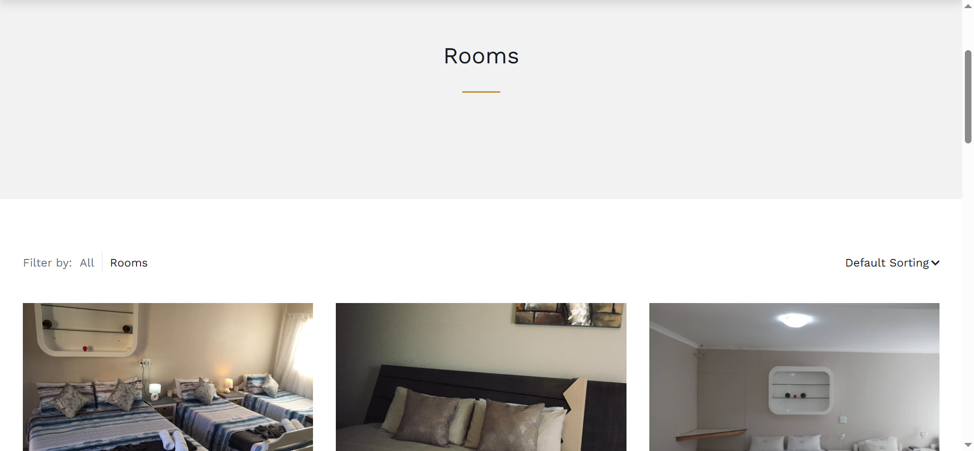 The rooms section provides access to accommodation information and helps visitors explore available room options.