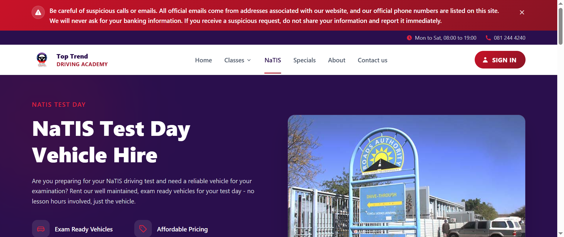 The NaTIS section provides information relating to services associated with licensing and driver registration processes.
