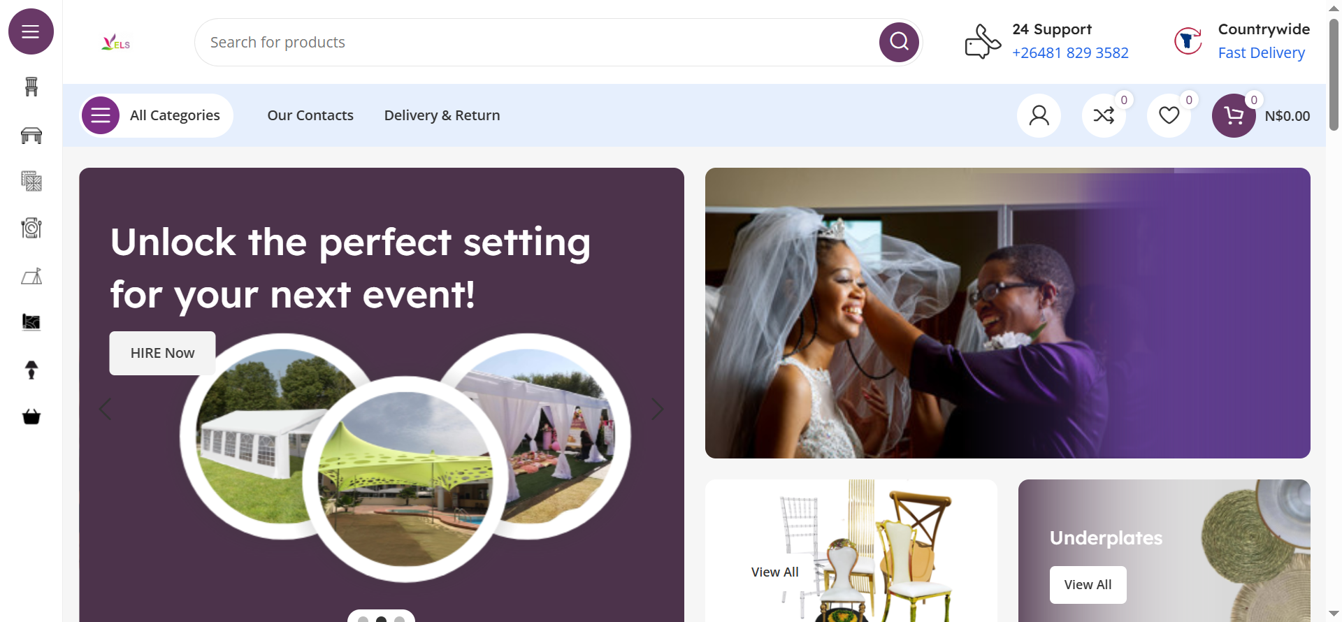 The homepage introduces Else Event Supply and highlights event-related products and services through a visually engaging and product-focused interface.