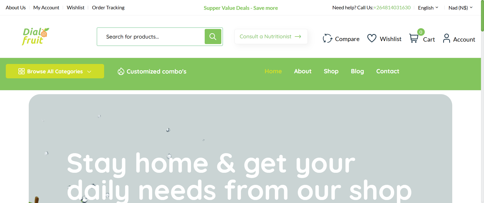 Dial a Fruit Namibia homepage