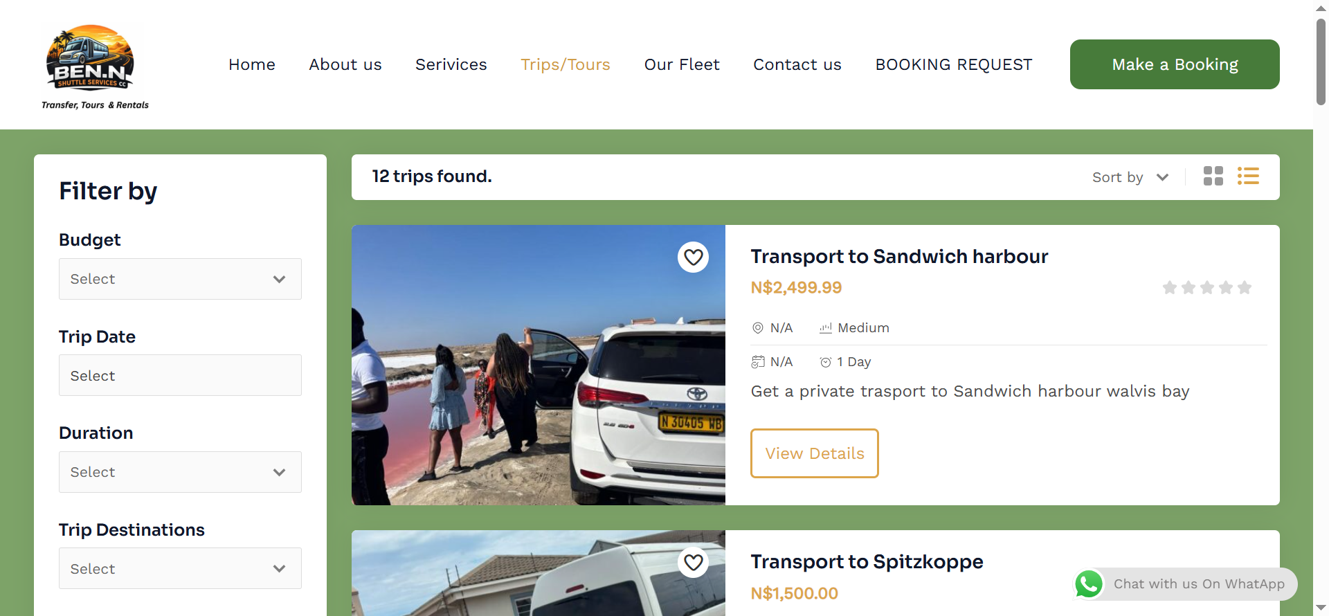 The trips and tours section highlights travel opportunities and tour-related experiences available to visitors.