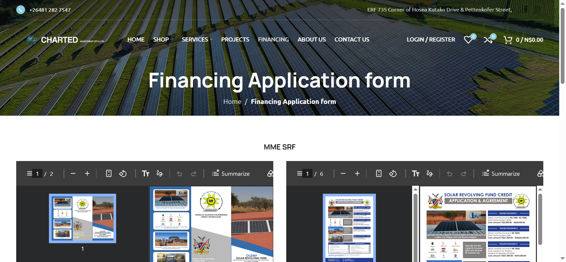 The financing section provides information related to financing services available through the platform.