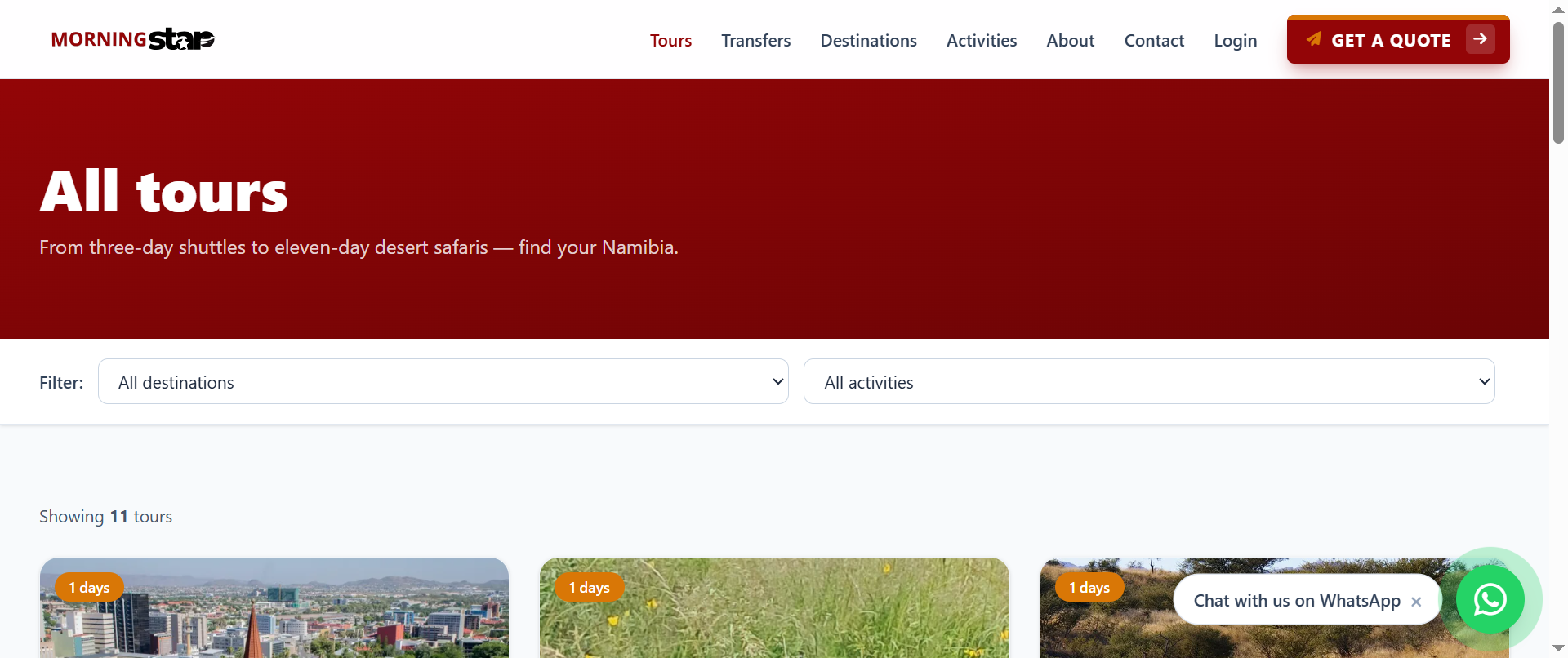 The tours section provides visitors with access to travel experiences and tour-related offerings available through the platform.